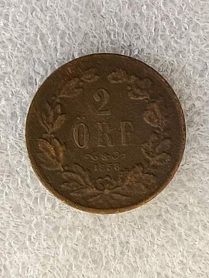 Sweden 2 Öre 1858 coin used, copper