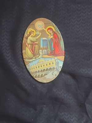 Metal religious icon from Tinos oval like new
