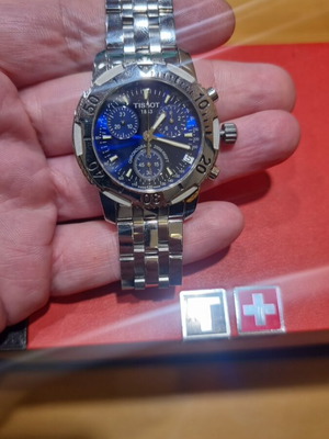 Tissot PRS 200 chronograph watch, blue dial