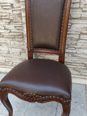 Office chair walnut wood with brown leather upholstery like new