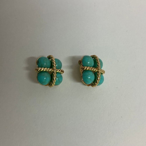 Turquoise stone clip-on earrings, gold tone