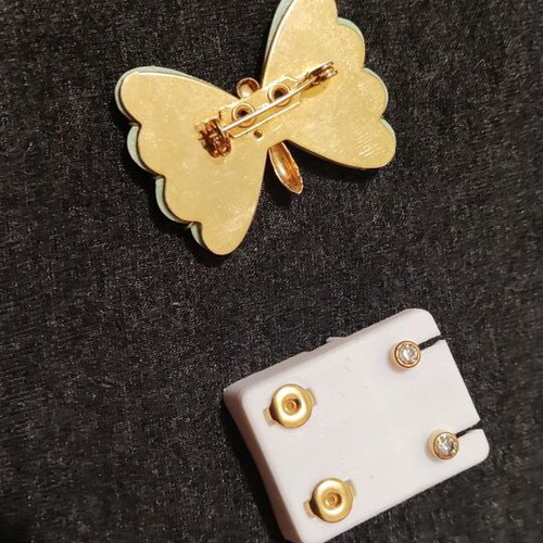 Butterfly brooch and earrings set with zircon new green
