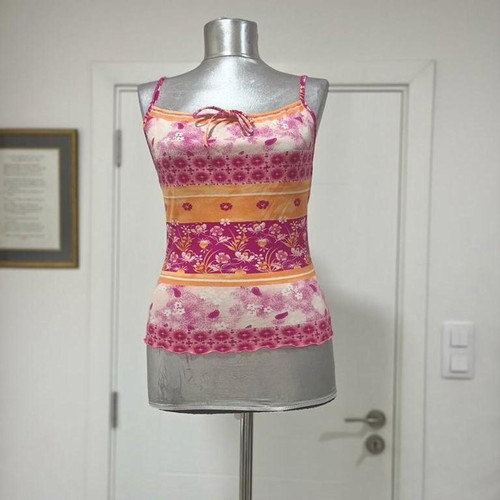 Y2K Esprit cami top with colorful floral pattern, used, size S