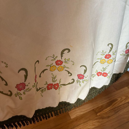 Round tablecloth large used, hand-painted vintage design