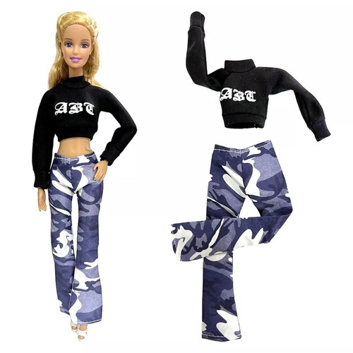 Doll clothes pants and long-sleeve crop top Army Look new