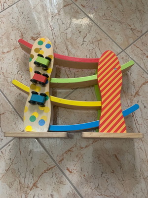 Wooden zig-zag track ELC used with 3 toy cars