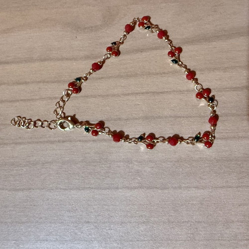 Stainless Steel Ankle Bracelet with Cherry Design new, red and gold