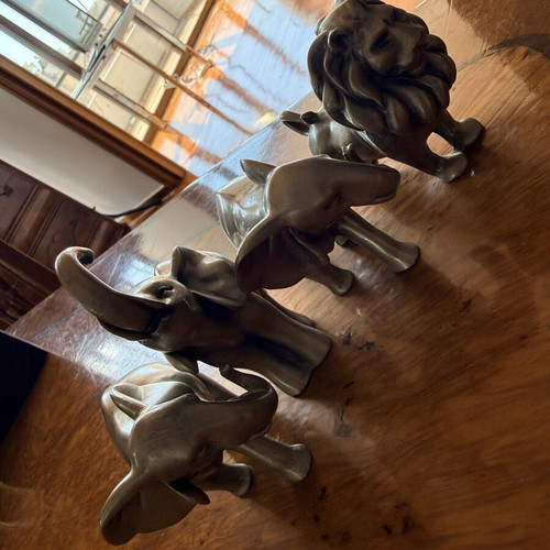 Set of 4 Metal Decorative Animals – Lion and Elephants