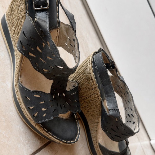 Parex black platform sandals with perforated design, size 38