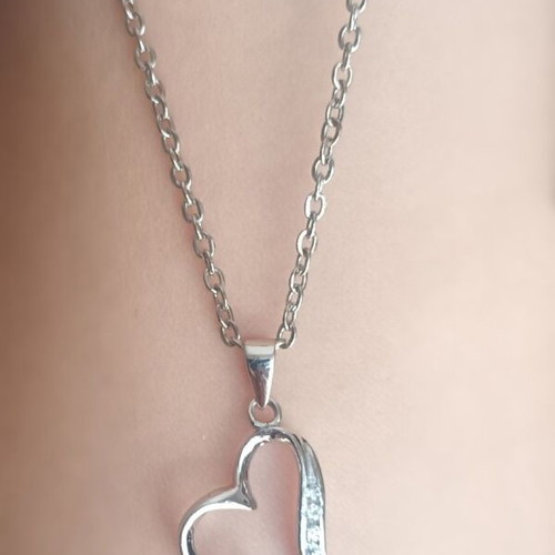 925 Silver Double Heart Pendant with Zircon Stones and Chain
