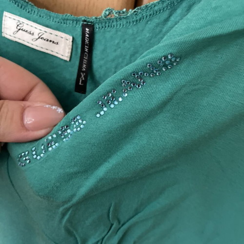Guess jeans mako t-shirt with lace back XL like new, green