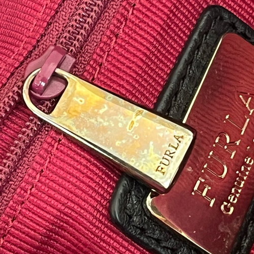 Furla crossbody bag gray and pink like new with light metal marks