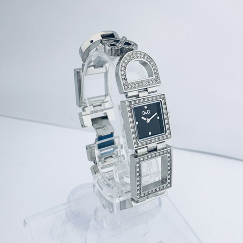 D&G ladies watch like new, silver with black dial and stones