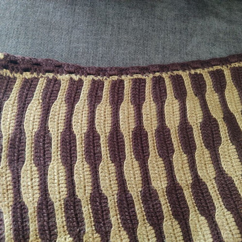 Vintage knitted bed cover with fringes used, wool, 210x120 cm