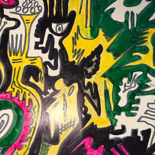 Psychedelic drawing used on A4 cardboard 1979 signed