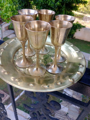 Liqueur glasses bronze like new, set of 6, antiques