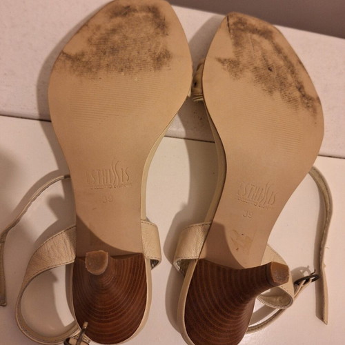 Esthisis by Gianna Kazakou women's leather sandals like new, beige and gold