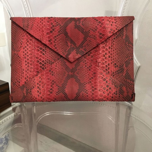 Warloom Milano snake-print envelope clutch in red python leather