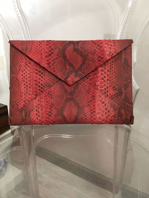 Warloom Milano snake-print envelope clutch in red python leather