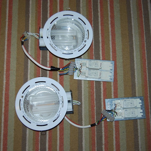 Recessed lights Φ23 used, set of 2, plasterboard, wood, PLC with 2 lamps