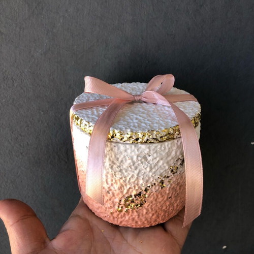 Bomboniere handmade ceramic jar with lid and pink ombré shades