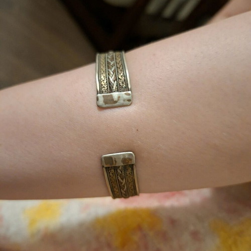 Multicolor cuff bracelet used, gold and silver tones