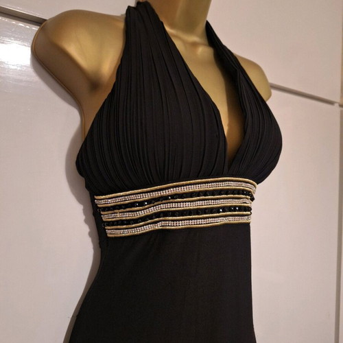 Black rhinestone halterneck maxi dress size S/M used