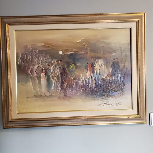 Apovrado Stin Exohi Oil Painting like new with gold-silver embossed texture