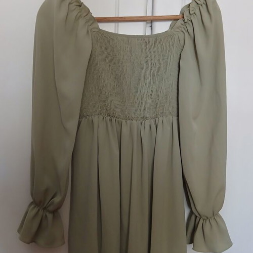 Shein Women's Shirred Ruffle Longsleeve Dress Medium Green Like New