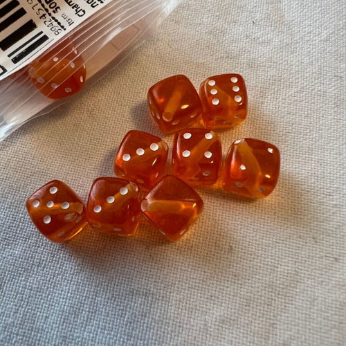 Dice beads new, 50 small orange dice-shaped beads