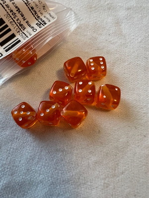 Dice beads new, 50 small orange dice-shaped beads