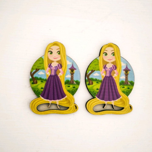 Rapunzel Disney wooden earrings new, multicolored