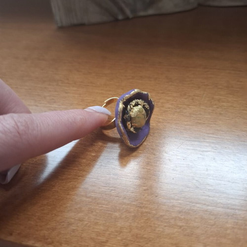 Handmade ring from porcelain with gold leaf, new