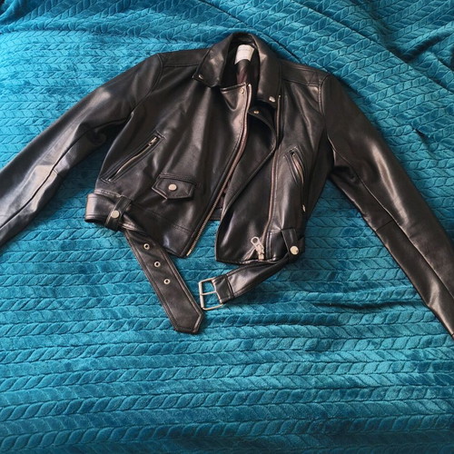 Bershka biker jacket black faux leather like new, size L