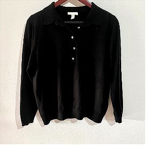Μπλούζα μαύρη με γιακα πόλο, ελαφρύ πουλόβερ