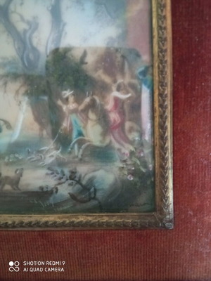 Antique painting used with wooden frame