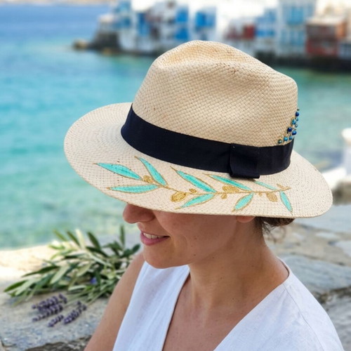 Handmade straw hat with acrylic painting