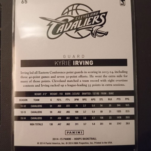 Panini NBA Hoops 2014-15 #65 Kyrie Irving basketball card new