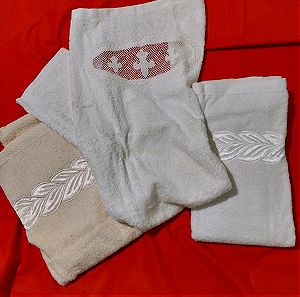3  (τρεις) καινούριες  πετσέτες προσώπου μάρκας "Άνεμος" με κέντημα, 2 λευκές και 1 εκρού