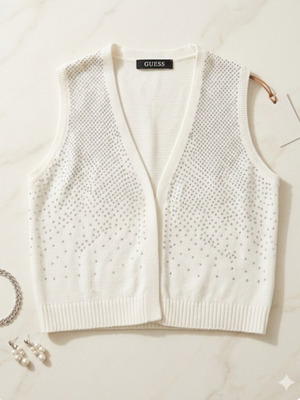 Naf Naf knitted vest white like new with rhinestones size M
