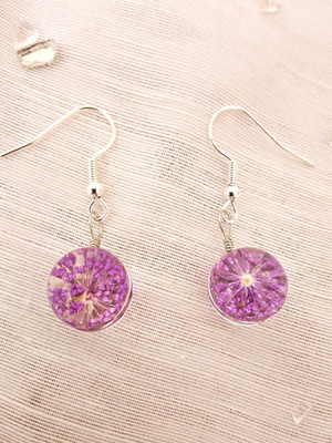 Purple Floral Earrings Made of Liquid Glass New