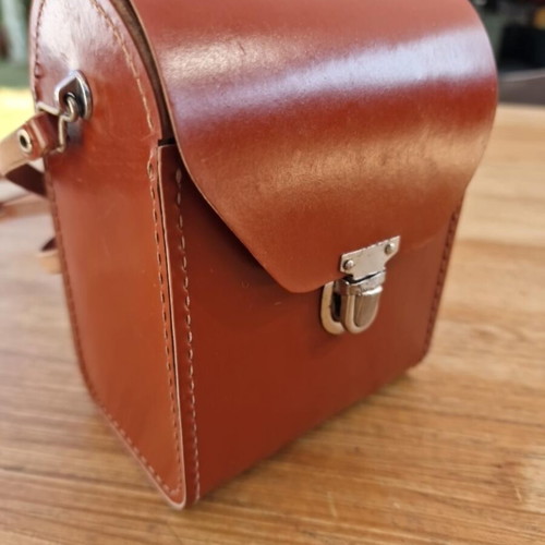 Vintage USSR leather camera bag, made in USSR