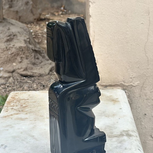 Vintage Aztec/Maya decorative sculpture made of black obsidian, used