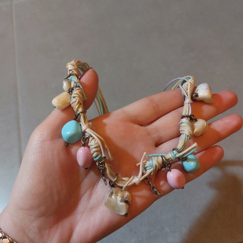 Boho necklace like new with pink and multicolored hanging stones
