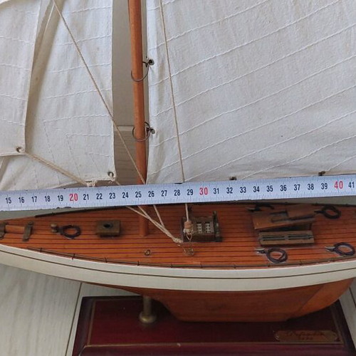 Decorative wooden sailboat used, height 60cm, width 51cm
