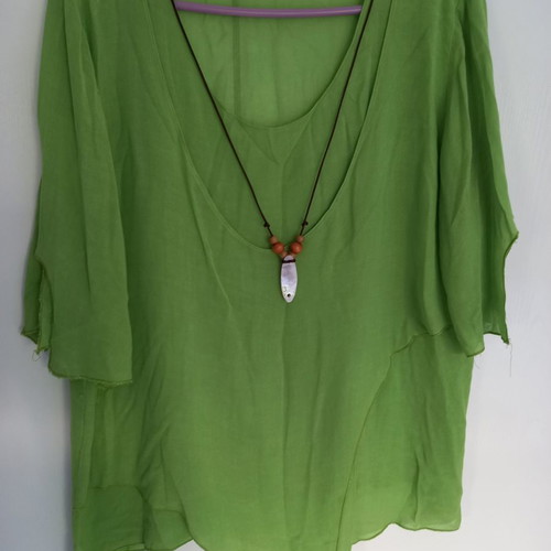 Summer blouse asymmetrical green like new, tunic XL