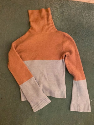 Turtleneck sweater women's used, vintage, blue and brown, size S