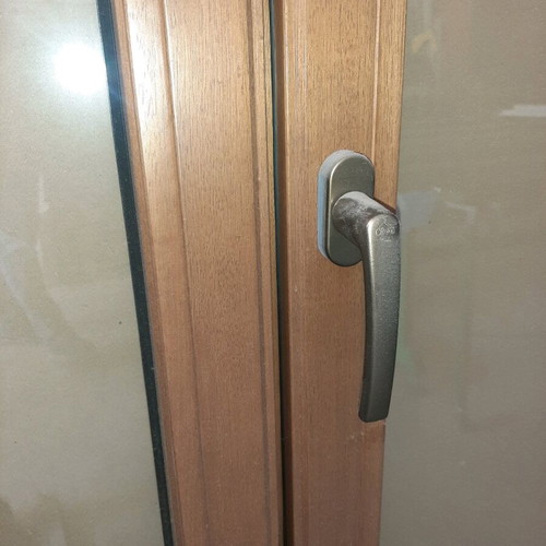 Aluminum balcony door brown with wooden profile and perimeter mechanism new