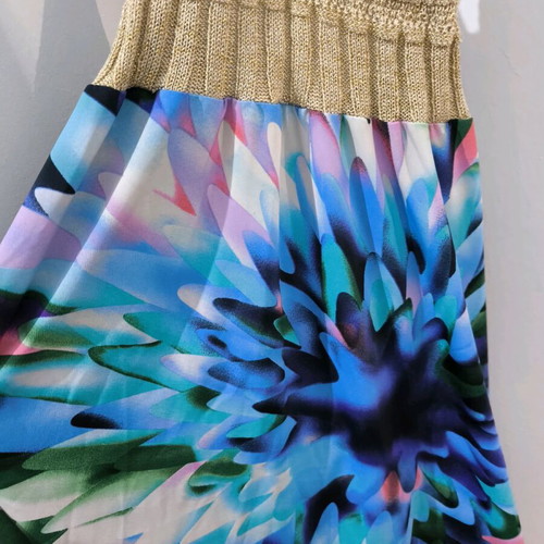 Summer dress like new, handmade, multicolor with gold bust, size S