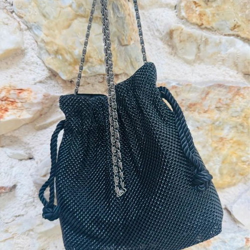 Sceilan Vintage Black Evening Crossbody Bag with Strass new